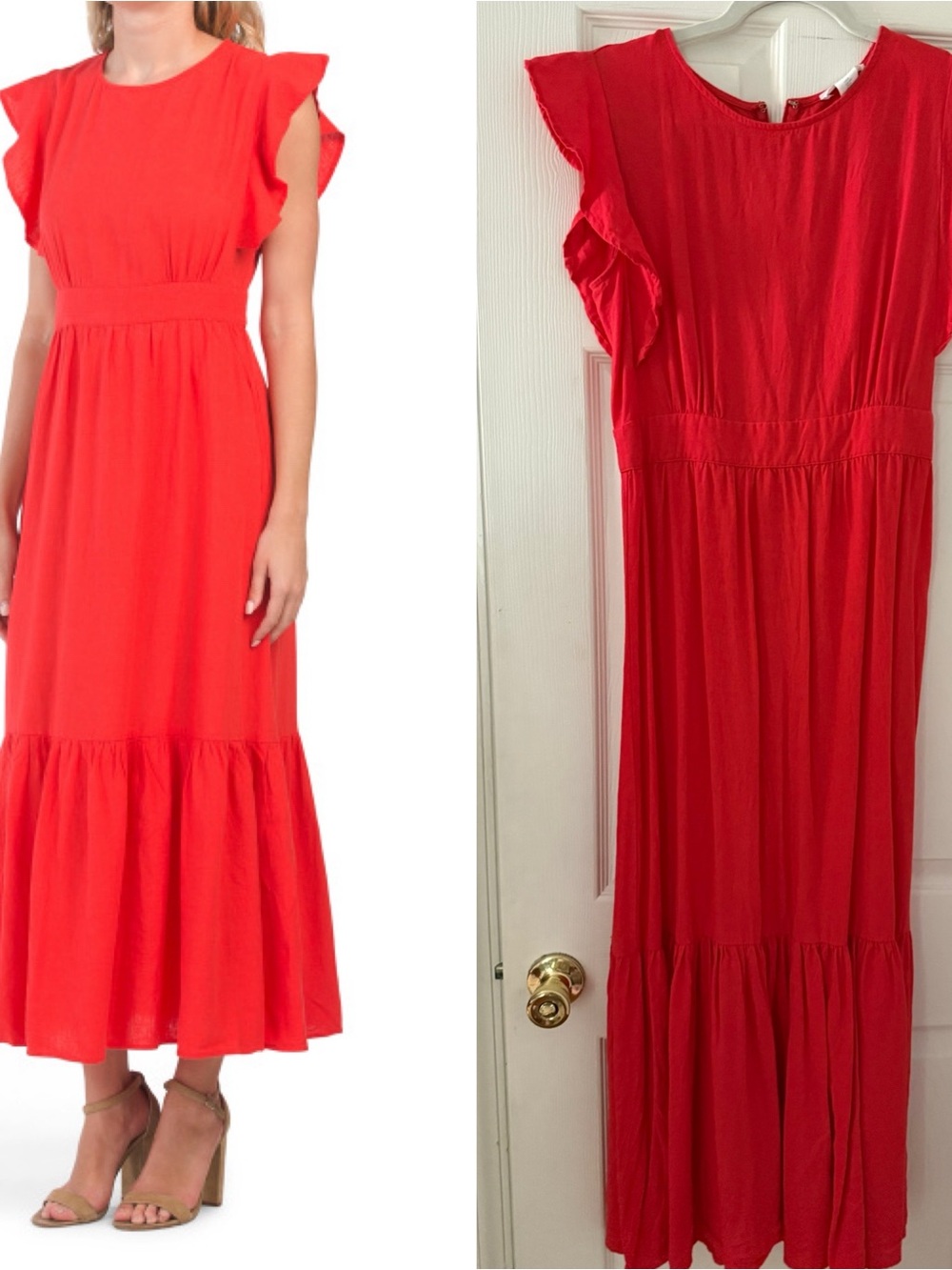 Cynthia Rowley Red Ruffle-Sleeve Midi Dress